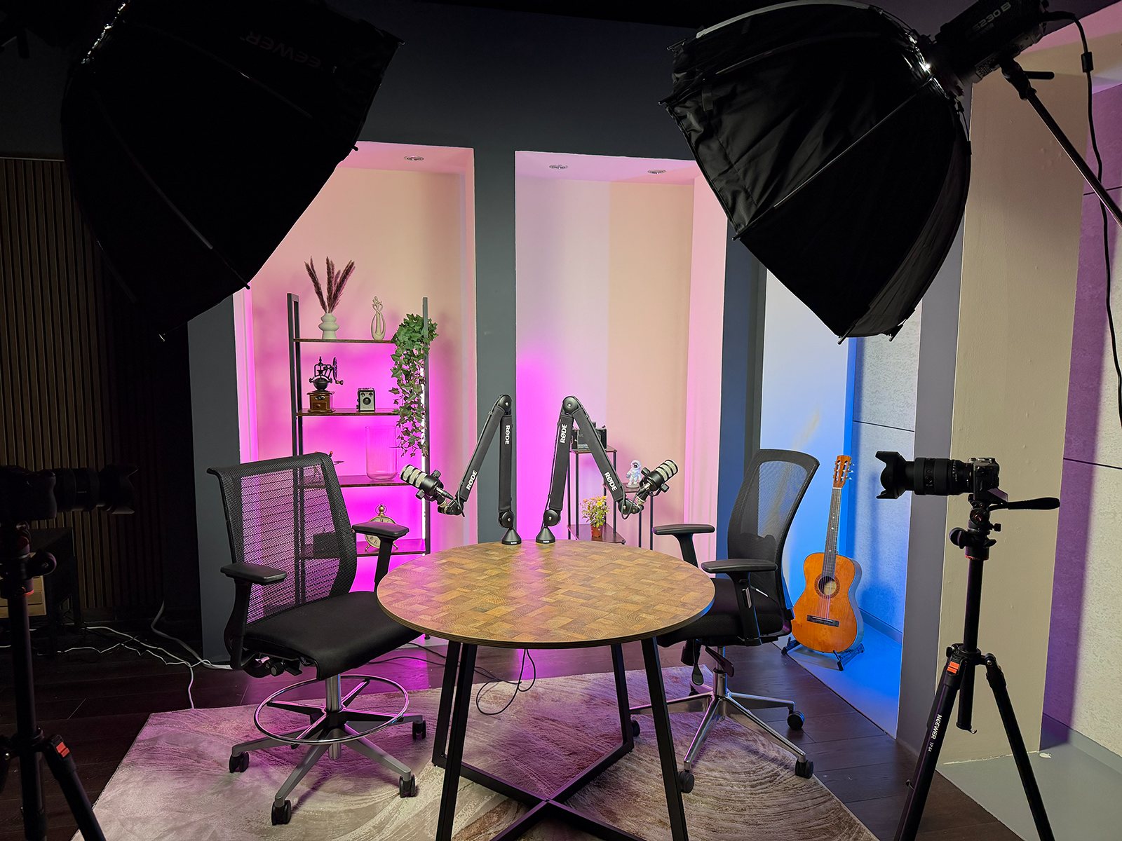 Podcast Studio Manchester — leather armchair set